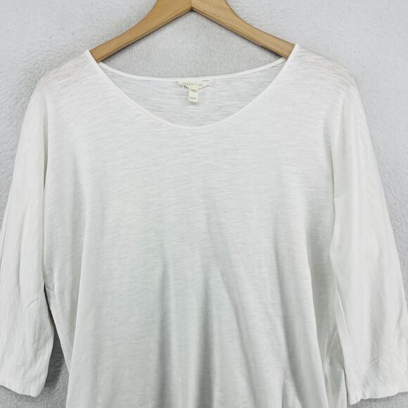 EILEEN FISHER Top XS Tunic Organic Cotton Jersey V-Neck 3/4 Sleeve White - Picture 3 of 15